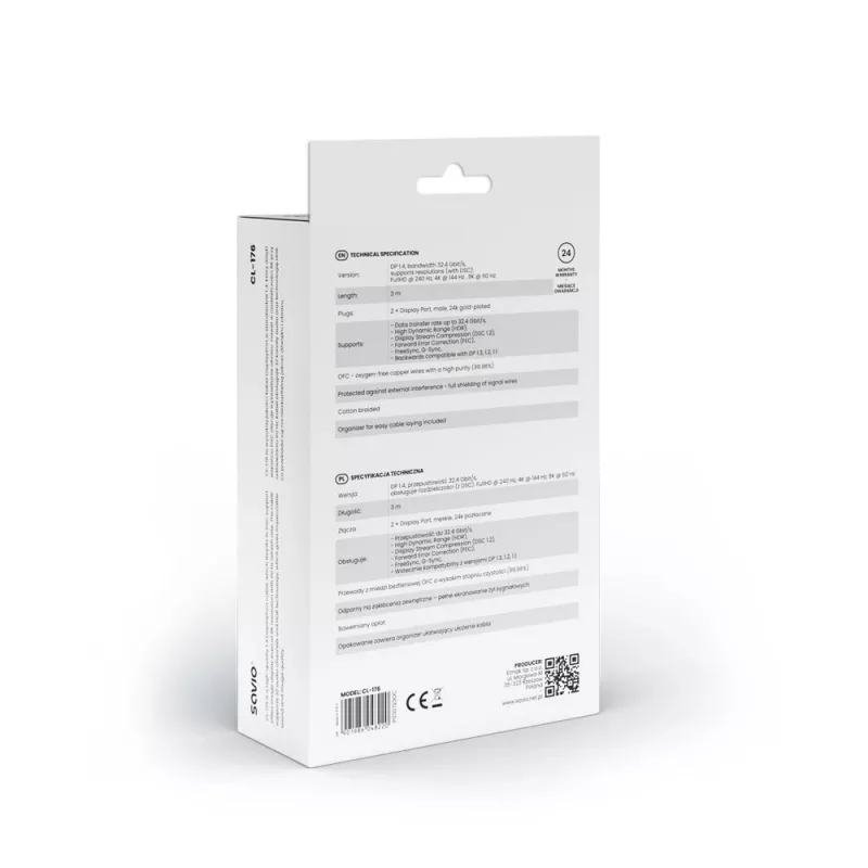 SAVIO DISPLAYPORT (V) - DISPLAYPORT (V) KABELIS, V1.4, 3 m, CL-176
