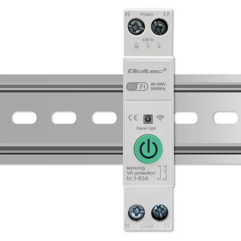 DIN bėgelio WiFi relė QOLTEC 50881 — tinklo perjungimo relė 63A elektros instaliacijoms