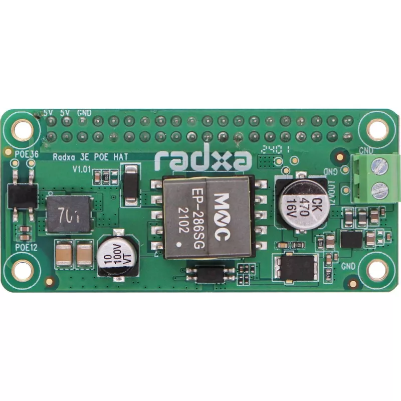 PoE HAT ALLNET RA023, skirtas RADXA Zero 3E — 802.3af suderinamas maitinimo per Ethernet modulis