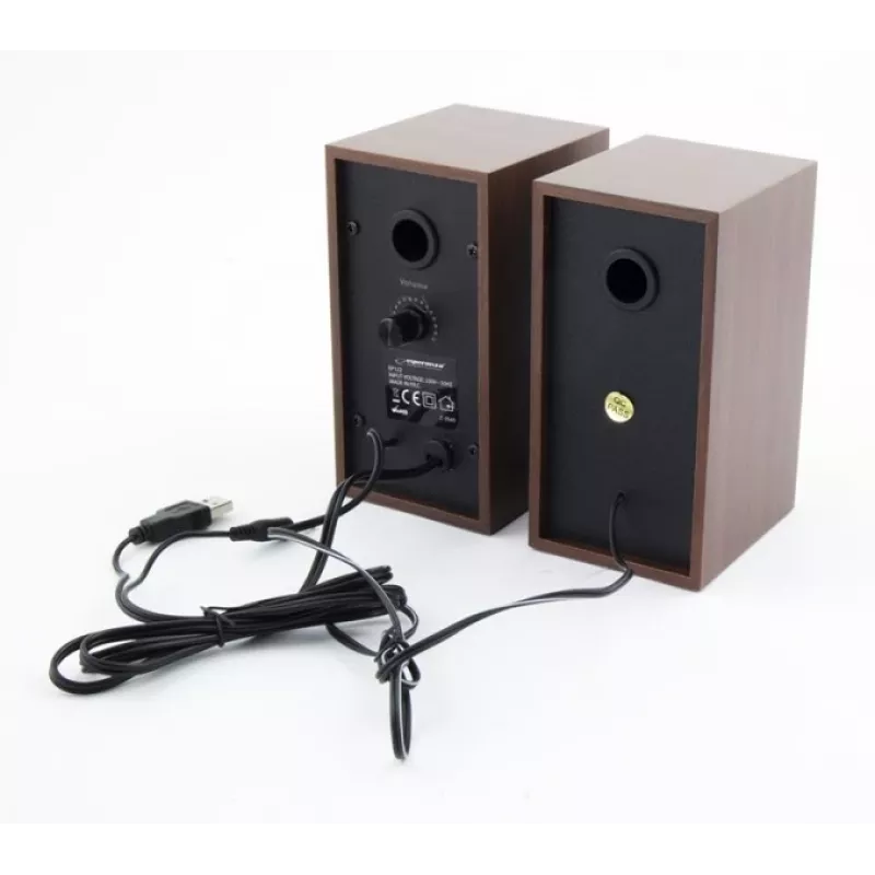 Garsiakalbiai ESPERANZA EP122 2.0 laidiniai staliniai garsiakalbiai, 2×6W RMS, medinis korpusas, sukamoji garsumo reguliavimo rankenėlė, 60–20000 Hz