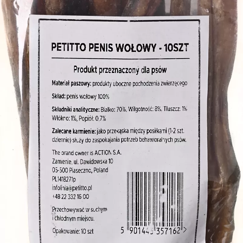 Šunų kramtukai PETITTO jautienos penio, pakuotėje 10 vnt. — jautienos kramtukai dantų priežiūrai
