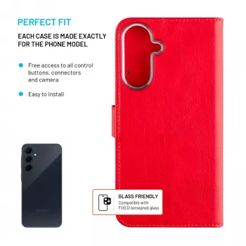 FIXED odinis knyginis dėklas Samsung Galaxy A36 5G — raudonas, priekinės ir galinės dalių apsauga, tikslūs išpjovimai