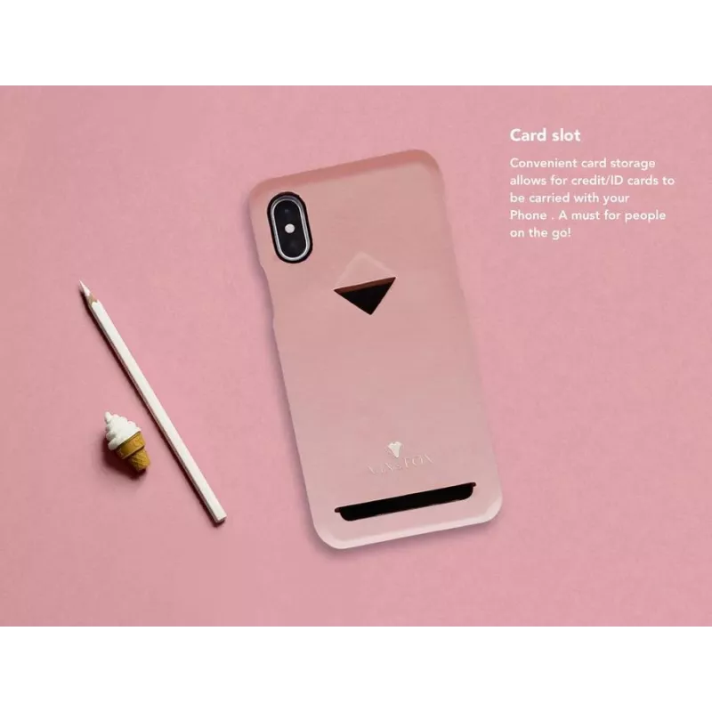 VixFox „Card Slot Back Shell“, skirta „iPhone X/XS“ — rožinis apsauginis telefono dėklas su kortelių kišene