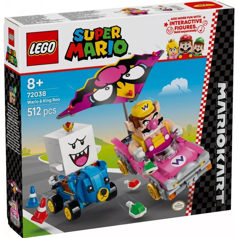 LEGO konstrukcinis žaislų rinkinys 72038 Super Mario Mario Kart Wario King Buu Huu – personažų figūrėlės ir trasos elementai