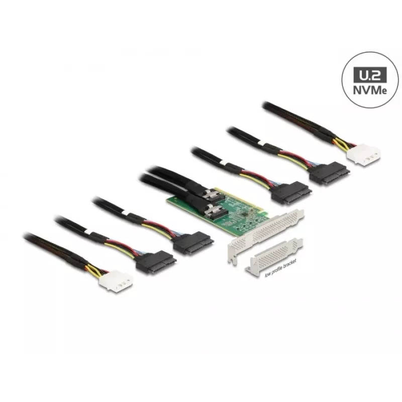 DeLOCK PCI Express 4.0 x16 kortelė į 4 x SFF-8639 NVMe - bifurkacija - Low Profile formos faktorius