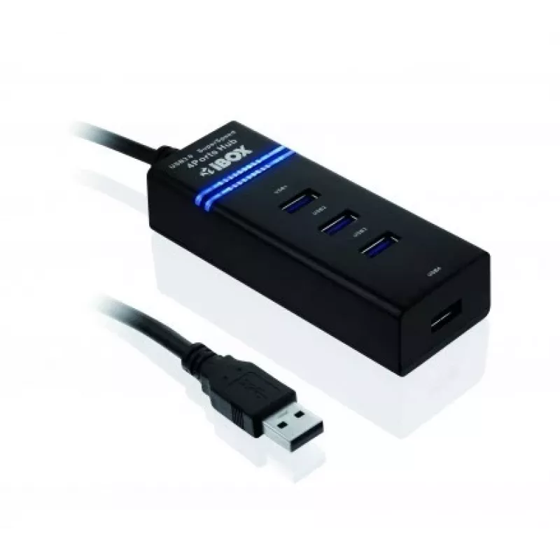 USB 3.2 Gen 1 Type-A 4 prievadų šakotuvas IBOX IUH3FB, 5000 Mbit/s, juodas, 0,5 m kabelis