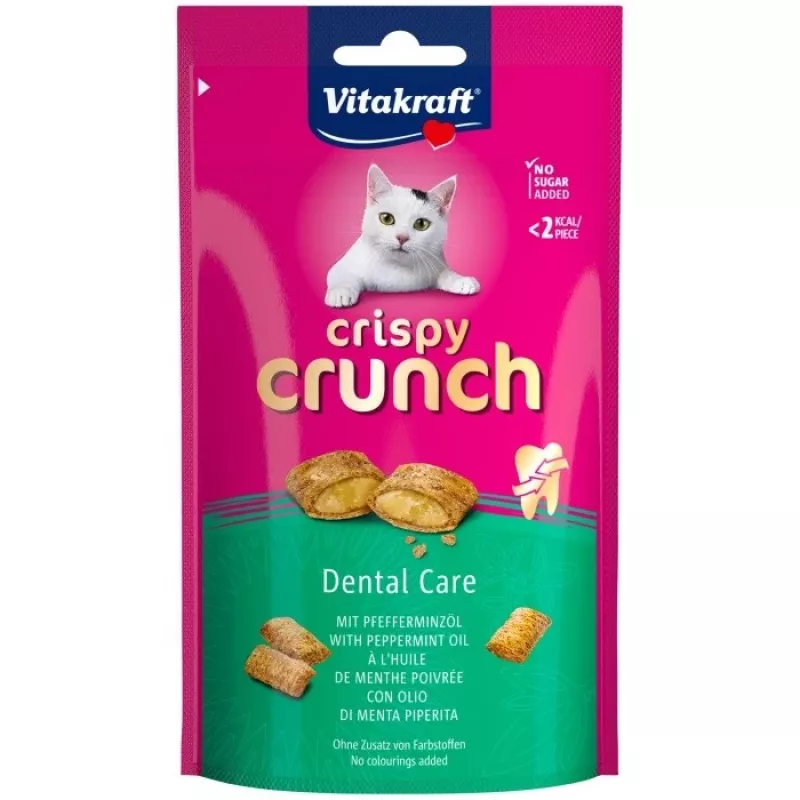 Dantų priežiūros skanėstas katėms Vitakraft Crispy Crunch Dental 60 g — traškus dantų užkandis