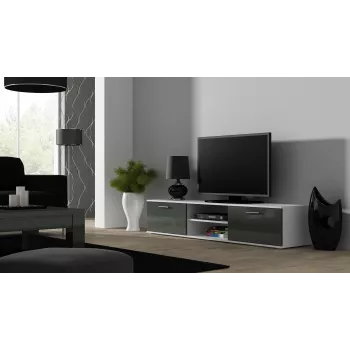 Cama TV stovas SOHO 180 baltas/pilkas blizgus