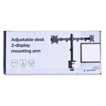 Monitoriaus laikiklis Gembird MA-D2-01 2 ekranams iki 32 colių, VESA 75x75–100x100, spaustuvas, 18 kg, juodas
