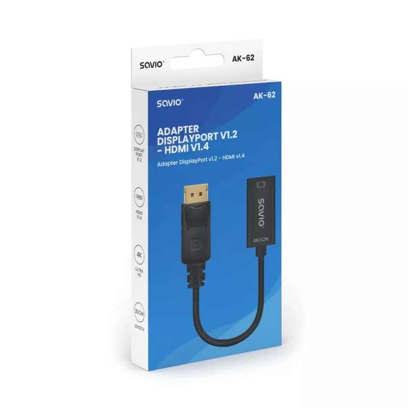 Adapteris Savio DisplayPort (M) v1.2 - HDMI A (F) v1.4, 4K, AK-62