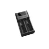 Baterijų įkroviklis Nitecore NEW i2 — 2 vietų įkroviklis LiFePO4, Li-Ion, NiMH; įėjimas 100–240 V; išėjimas 9–12 V; palaiko AAAA/C/D/AAA/AA; juodas