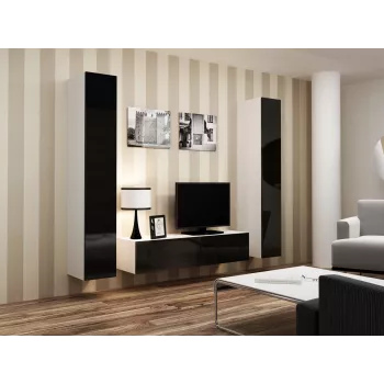 Cama TV stovas VIGO 140 30/140/40 baltas/juodas blizgus