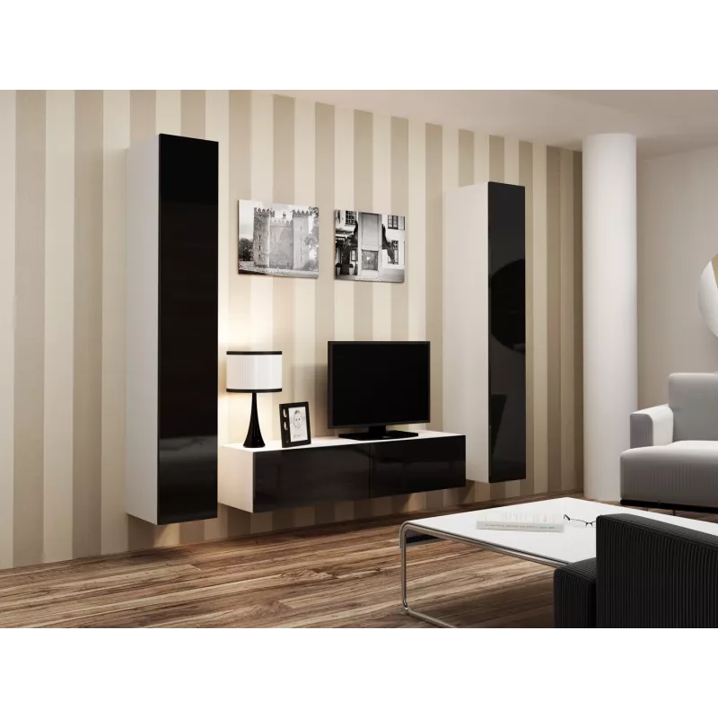 Cama TV stovas VIGO 140 30/140/40 baltas/juodas blizgus