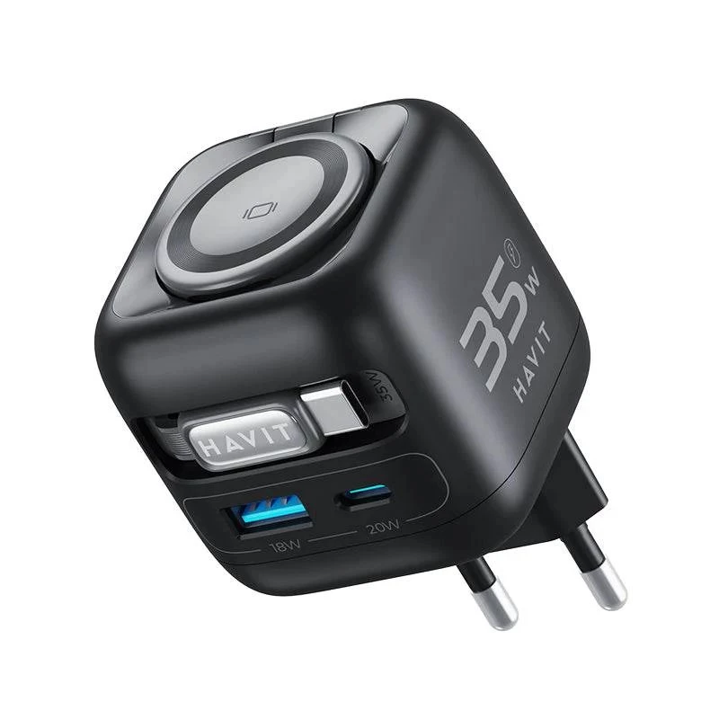 GaN kelioninis įkroviklis Havit UC250 A-EU 20V 1xUSB-C 0,7 m juodas