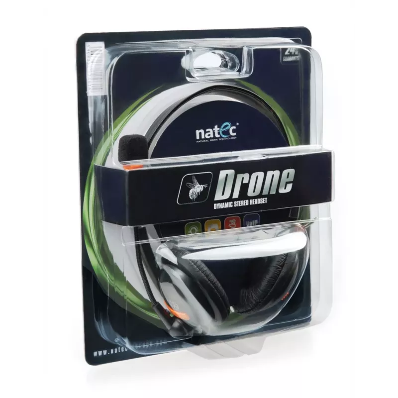 NATEC Drone ausinės su laidu, lankeliu, skambučiams/muzikai, juodos, oranžinės