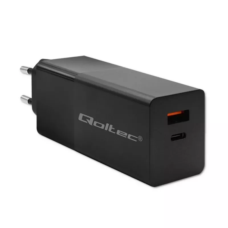 Qoltec 52382 GaN POWER PRO charger | 1xUSB type C | 1xUSB A | 100W | 5-20V | 1.5-5A | PD | Juoda