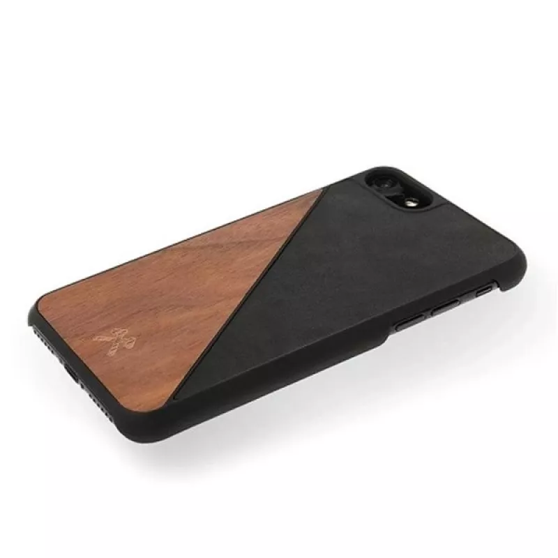 Apsauginis medinis ir odinis dėklas Woodcessories EcoSplit, skirtas iPhone 7 Plus / 8 Plus — Riešutmedžio juodas
