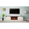 TV spintelė su elektriniu židiniu Cama Meble GRANERO model RTV GRANERO + KOM B/B, 200x56.7x35 cm, balta/baltas blizgesys, 2 durys, 2 lentynos, MDF/drožlių plokštė
