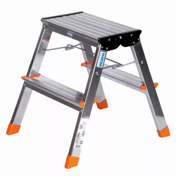 Sulankstomos kopėčios Krause Treppy Sidabrinė 130020 — aliuminio, 2 pakopos, 150 kg talpa, sulenktos 55×20 cm, svoris 2 kg
