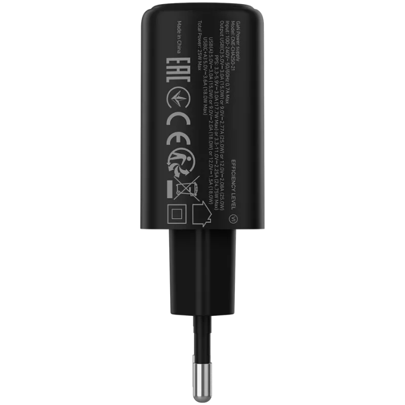 CANYON įkroviklis OnCharge 250 25W 1xPD 1xQC EU juodas