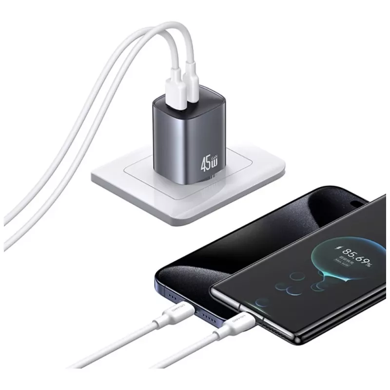 Įkroviklis T66 45W GaN CC290 USB-A + USB-C