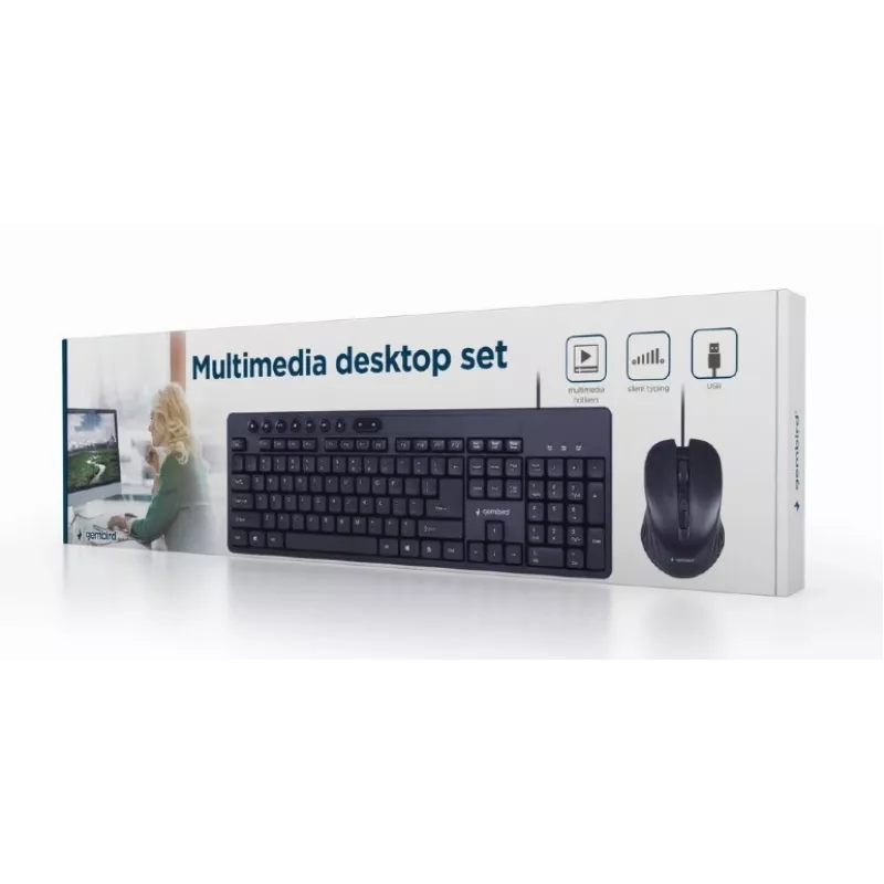 Laidinis pilno dydžio klaviatūra Gembird KBS-UM-04 USB QWERTY US English su pele, juoda, 1,5 m laidas