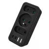 Maitinimo skirstytuvas MACLEAN MCE248 F/B — 3 kintamosios srovės lizdai (1x16A, 2x6A) ir 4 USB prievadai (2xUSB‑A, 2xUSB‑C PD 20W), ES kištukas, juodas