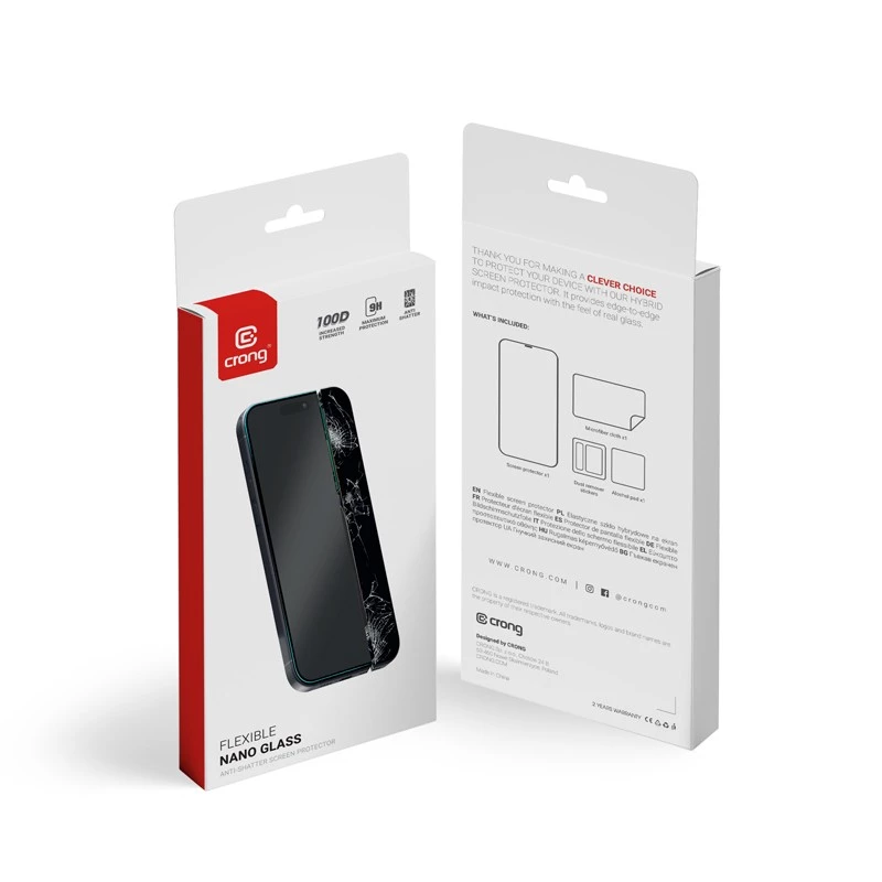 Grūdintas hibridinis stiklo ekrano apsauga Crong, skirta iPhone 15 CRG-NANO-IP61 9H kietumo, atspari įbrėžimams