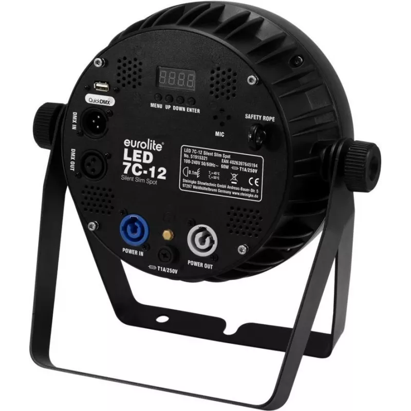 LED Spot EUROLITE 7C-12 Silent plonas 12W 7 Colors, kompaktiškas scenos/architektūrinis šviestuvas