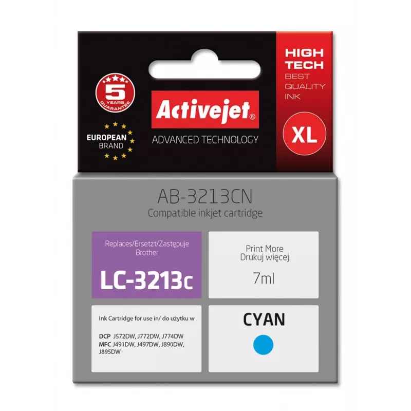 Activejet AB-3213CN rašalo kasetė (pakeičia Brother LC3213C; Supreme; 7 ml; Žydra)