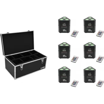 LED akumuliatorinis prožektorius EUROLITE AKKU TL-3 TCL QuickDMX 6x su transportavimo dėklu TDV-1