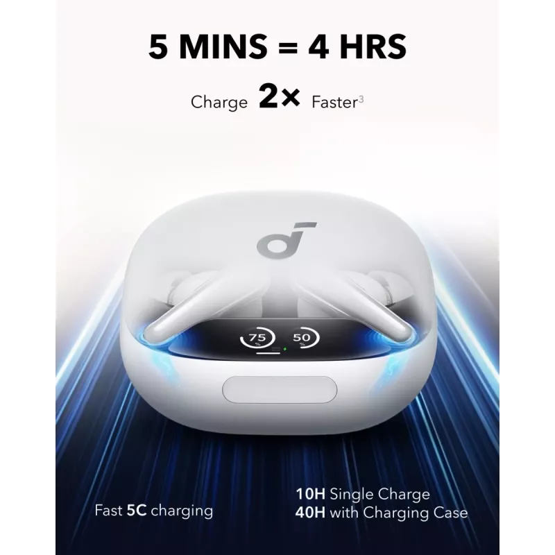 Ausinės Anker Soundcore Liberty 4 Pro TWS Bluetooth į ausis, baltos, pokalbiams/muzikai/sportui, svoris 61,97 g