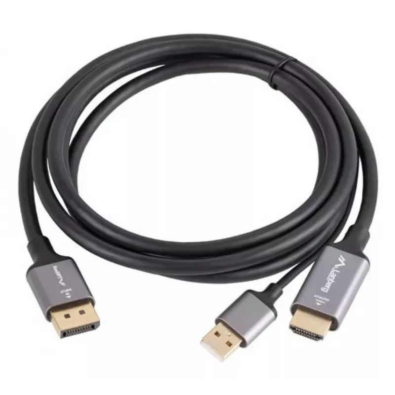 Lanberg CA-HDDP-20CU-0018-BK vaizdo kabelio adapteris 1,8 m DisplayPort HDMI + USB juoda, sidabrinė