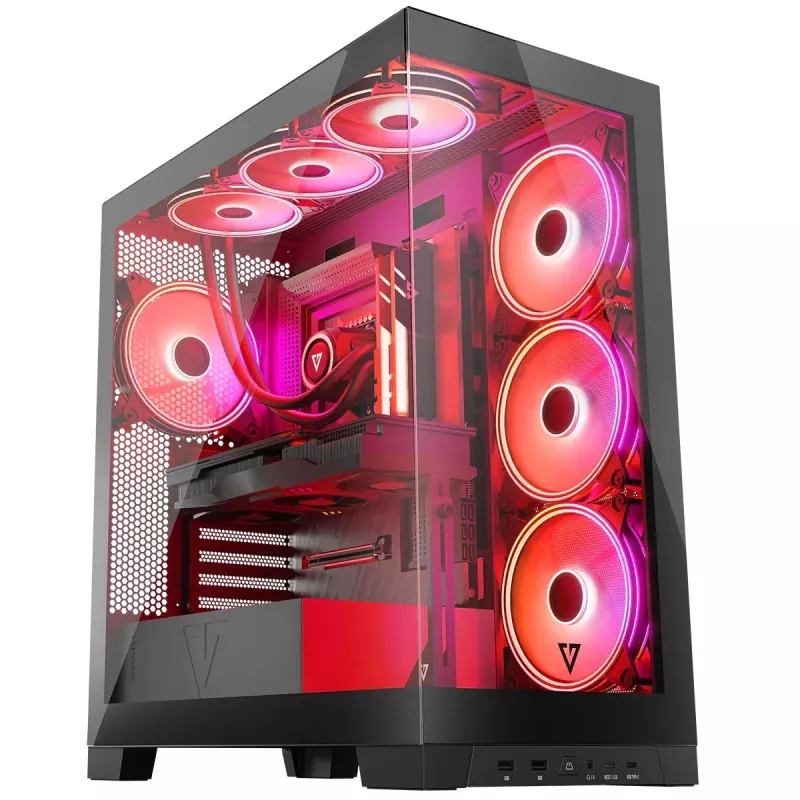 PC korpusas MODECOM Volcano SPACE APEX ARGB Midi Tower, grūdintas stiklas, USB-C, palaiko ATX/microATX/Mini-ITX, GPU iki 430 mm, CPU aušintuvas iki 180 mm