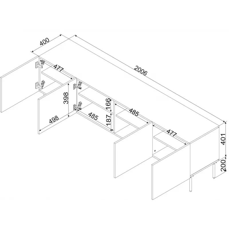 Cama 4D RTV spintelė PALAZZO BIS 201x40x60 juodas matinis