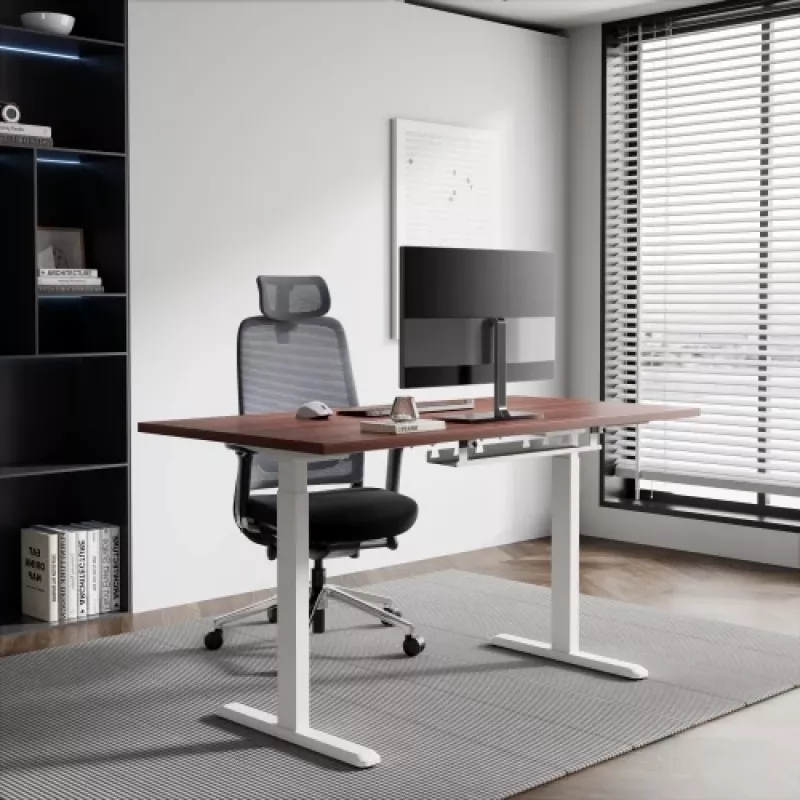 Reguliuojamo aukščio stalas Up Up Bjorn White, stalviršis M Dark Walnut