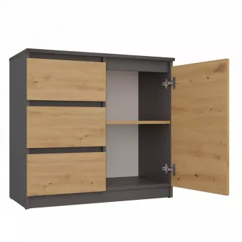 Komoda Topeshop 1D3S 80×40×75 cm, antracito ąžuolo amatininko matinė