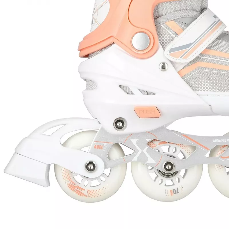 Nils Extreme NH18190 2IN1 riedučiai INLINE WHITE/PINK DYD. S (29-33) su keičiamomis ledo ritulio pačiūžomis
