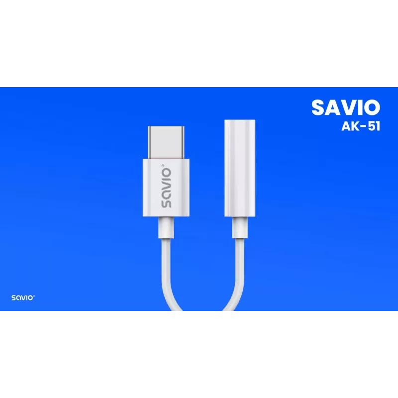 USB Type 3.1 C (M) – Jack 3.5mm (F) garso adapteris baltas SAVIO AK-51