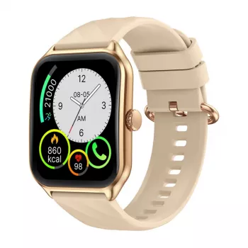 Išmanusis laikrodis Zeblaze GTS 4 — 1.94 colio (4.93 cm) AMOLED 466×466 px, jutiklinis ekranas, Wi‑Fi, metalinis korpusas, smėlio spalvos silikoninis dirželis