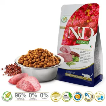 FARMINA N&D Quinoa Svoris Management Lamb&Broccoli - sausas kačių ėdalas - 5 kg