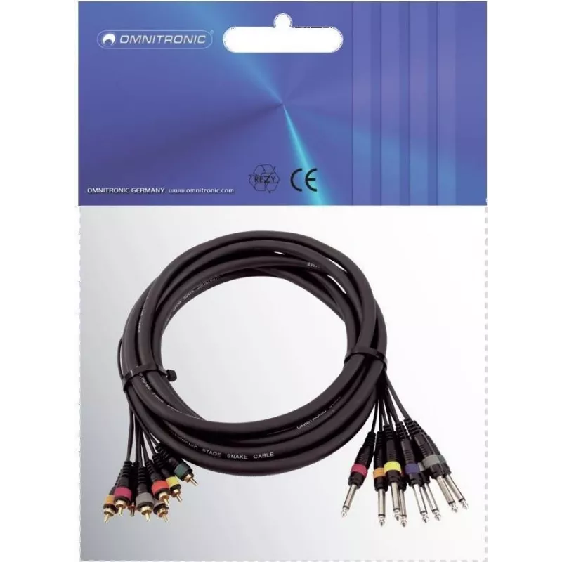 Garso gyvatės kabelis Omnitronic 8×RCA į 8×1/4 colio mono lizdas, 15 m, modelis 30304748