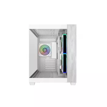 Cooler Master E481-WHNN-S00 Elite 481 WOOD Balta, mATX, priekinis skydelis, 70° visiškai permatomas grūdintas stiklas