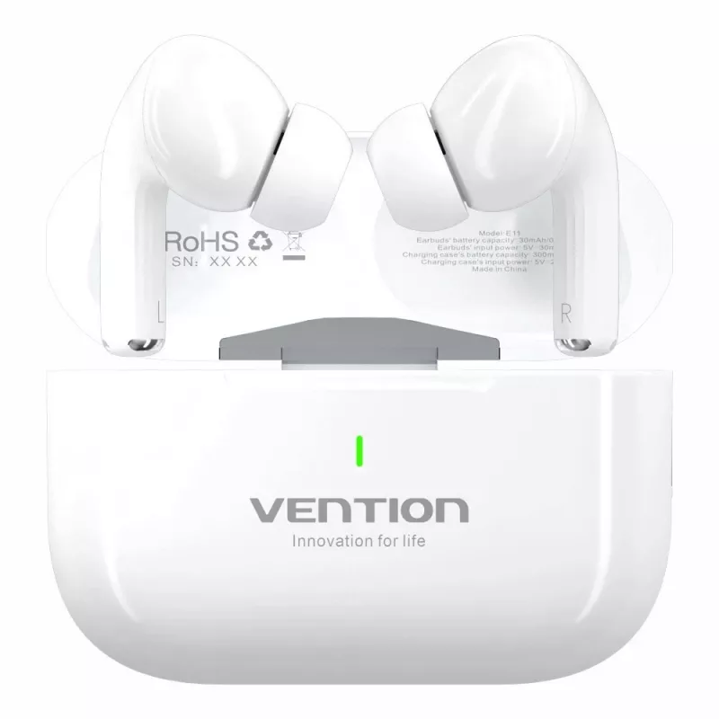Laisvų rankų įranga Vention Echo Lite E11 True Wireless Stereo (TWS), Bluetooth, atviros ausinės, 10 m veikimo nuotolis, USB-C, balta