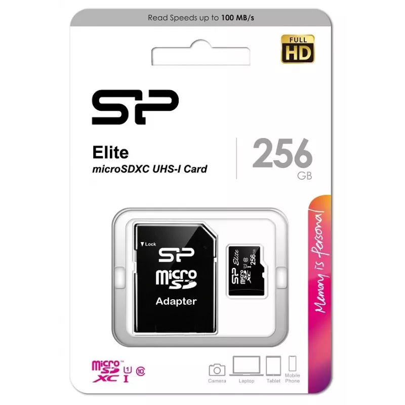 MicroSDXC atminties kortelė Silicon Power Elite 256GB UHS-I Class 10 U1 85MB/s su SD adapteriu