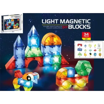 Magnetinės kaladėlės Madej — Šviečiančios magnetinės kaladėlės, 32 vnt., rinkinys kūrybinei statybai