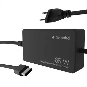 Cablexpert NPA-AC-PDQC65-01 65 W PowerDelivery GaN USB Type-C greitasis įkroviklis, juodas | Cablexpert