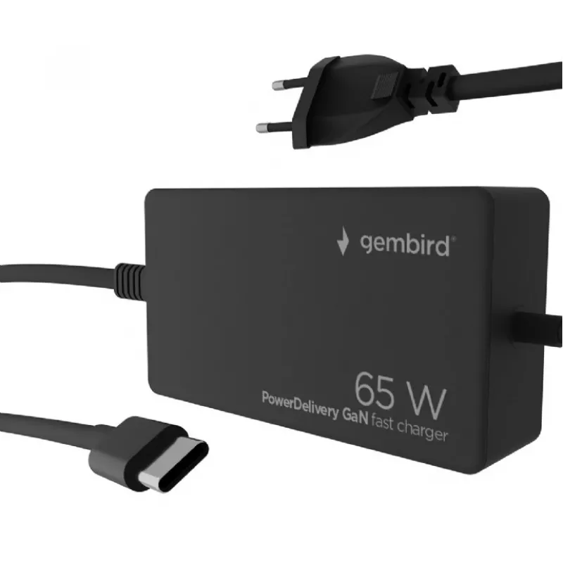 Cablexpert NPA-AC-PDQC65-01 65 W PowerDelivery GaN USB Type-C greitasis įkroviklis, juodas | Cablexpert