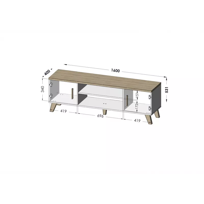 Cama TV stand LOTTA 160 2D2K Balta/sonoma