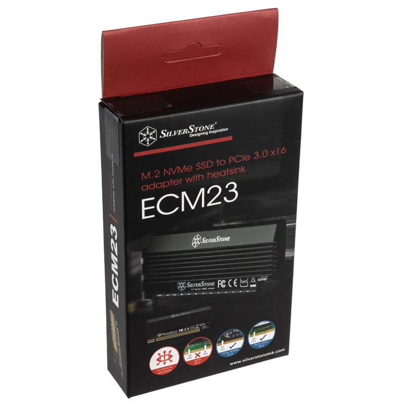 M.2 PCIe x4 adapteris su aušintuvu SidabrinėSTONE SST-ECM23 — M.2 NVMe į PCIe x4 (su aktyviu aušinimu)
